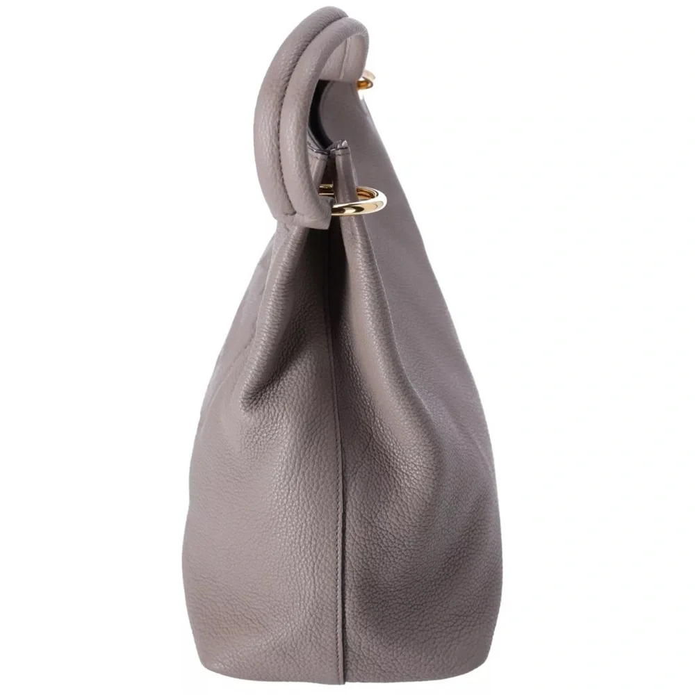 PRADA Vitello Phenix Logo Hobo Shoulder Tote Taupe Pebbled Leather 1BC051 - Picture 2 of 9